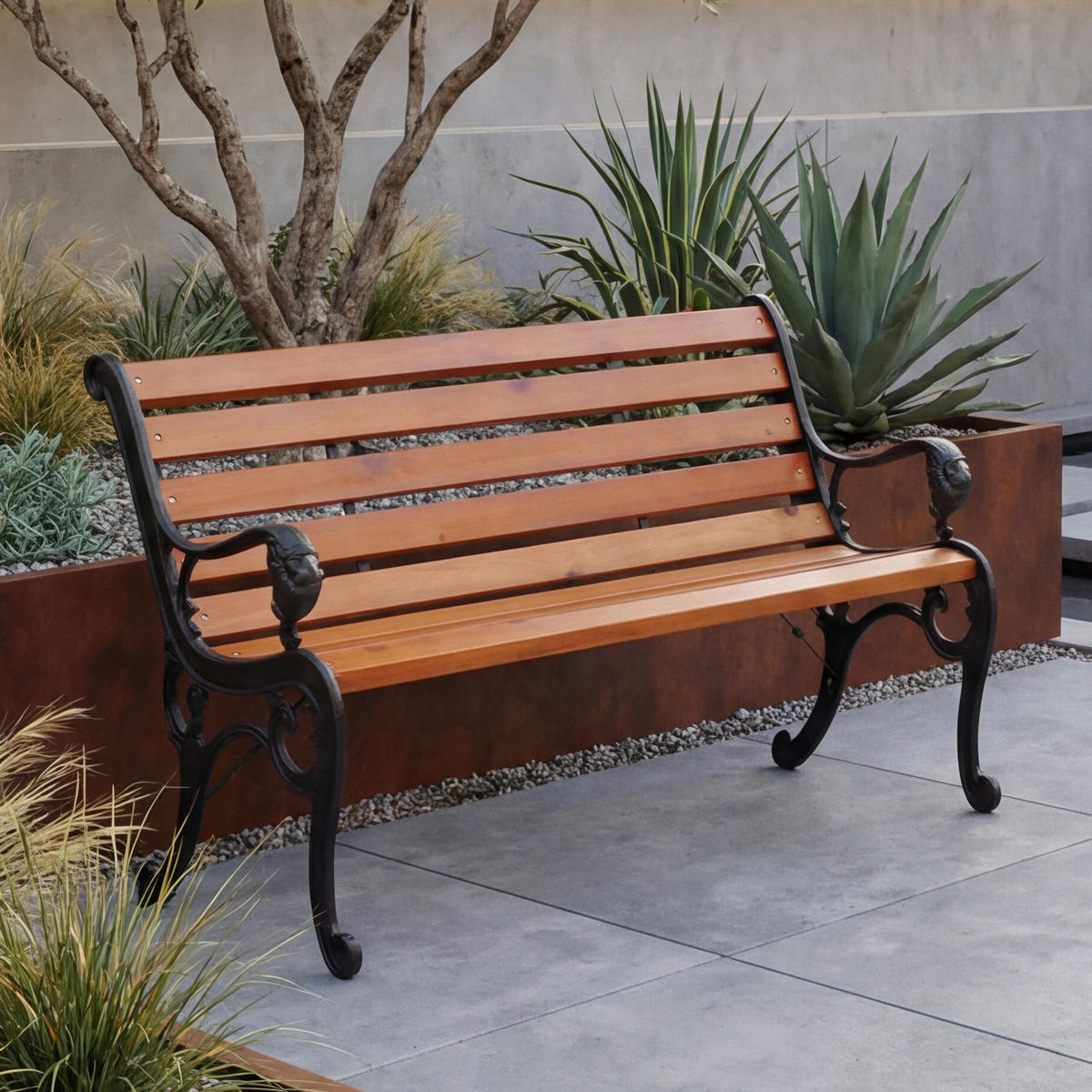 GARTENBANK Schwarz, Teak Dekor - Schwarz/Teakfarben, Holz (132/80/35cm) - MCW