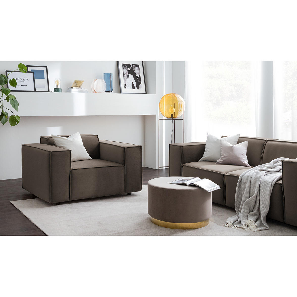 SESSEL - Taupe/Schwarz, Kunststoff/Textil (120/70/96cm) - home24
