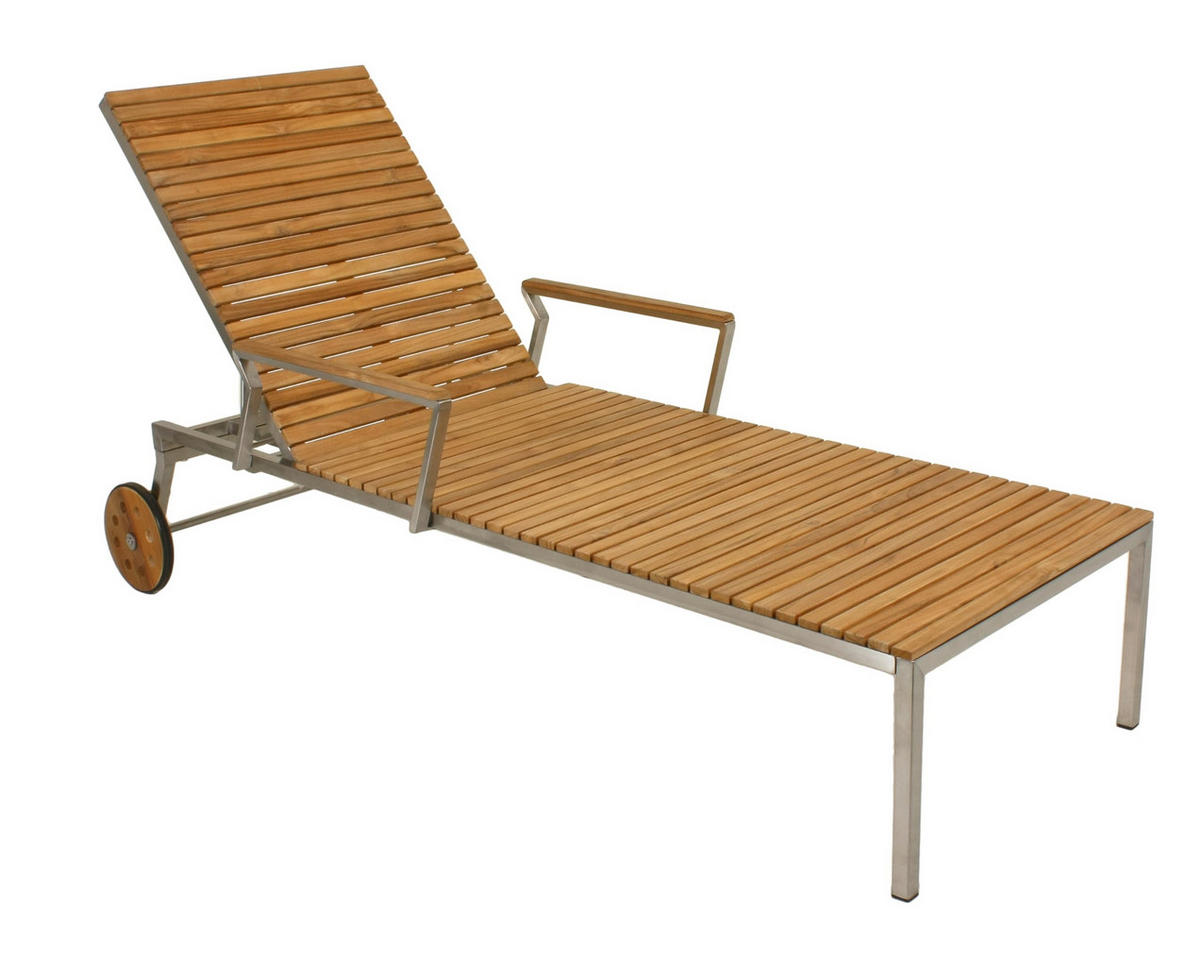 SONNENLIEGE Sofie Verstellbar Silber Teak Gartenliege - Silberfarben, Holz (70/92/197cm) - DELUKE