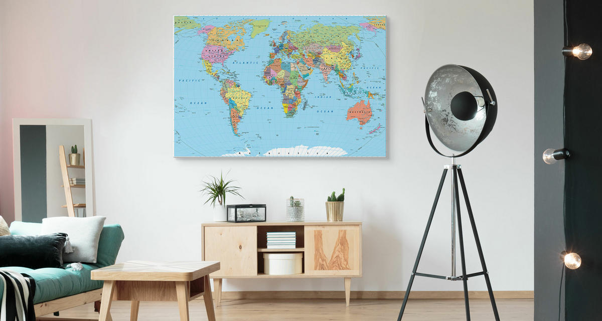 LEINWANDBILD Politische Weltkarte 100x70 - Multicolor, Textil (100/70cm) - Muralo