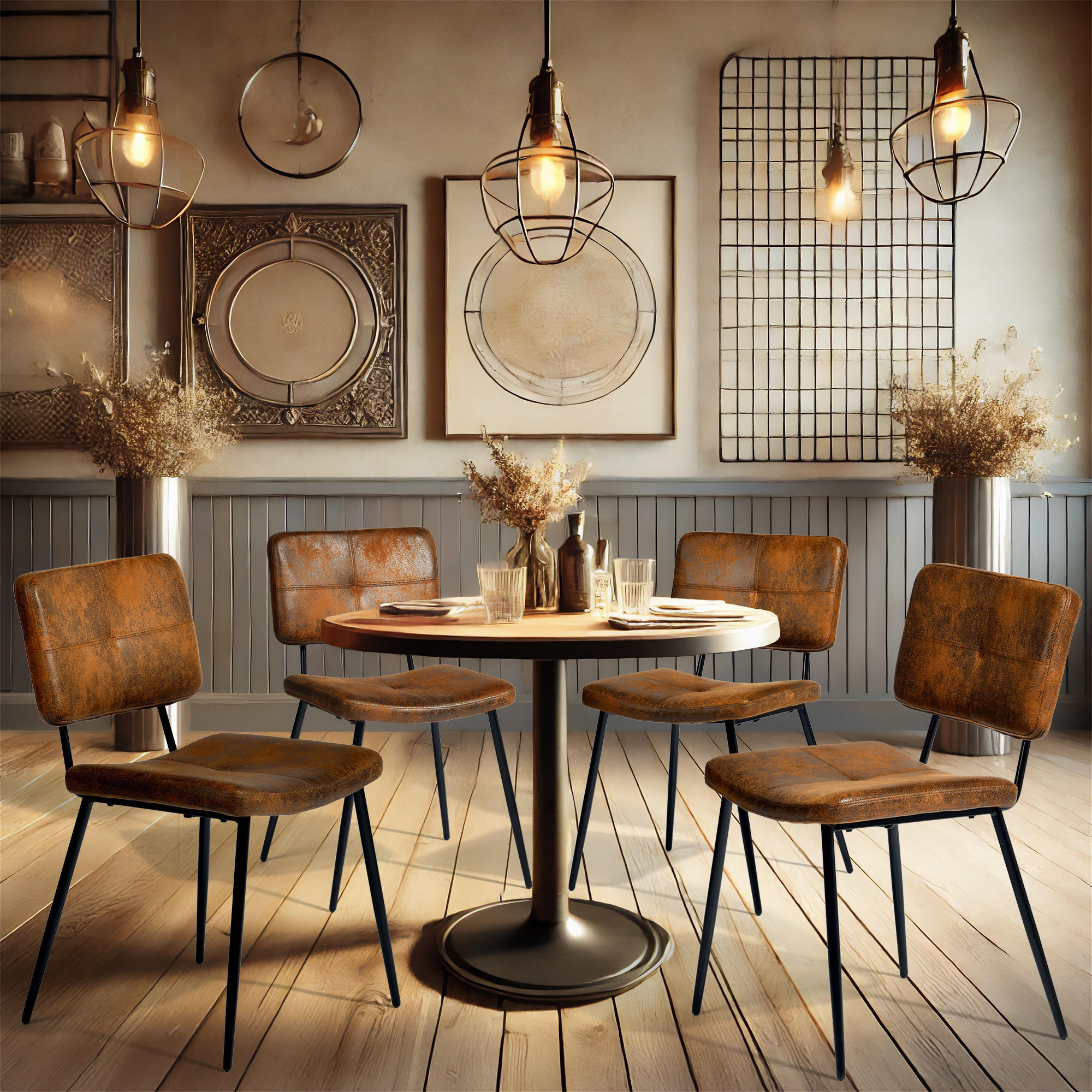 ESSZIMMERSTUHL in Eisen Webstoff (4er-Set) - Braun, Metall (48/81.5/57cm) - Meubles Cosy