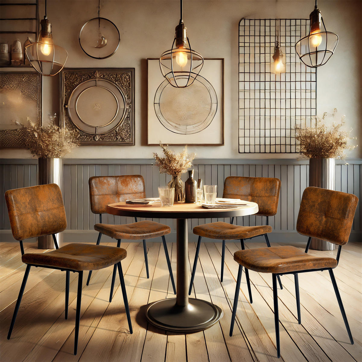 ESSZIMMERSTUHL in Eisen Webstoff (4er-Set) - Braun, Metall (48/81.5/57cm) - Meubles Cosy