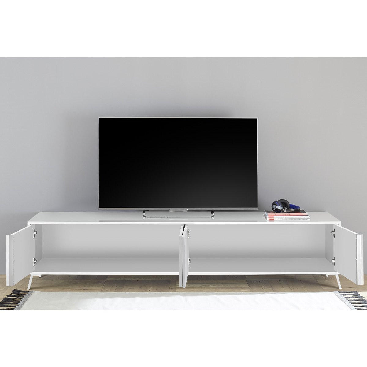 TV-MÖBEL mit 4 Türen L205 cm - City - Weiß, Holzwerkstoff (40/48/205cm) - Calicosy