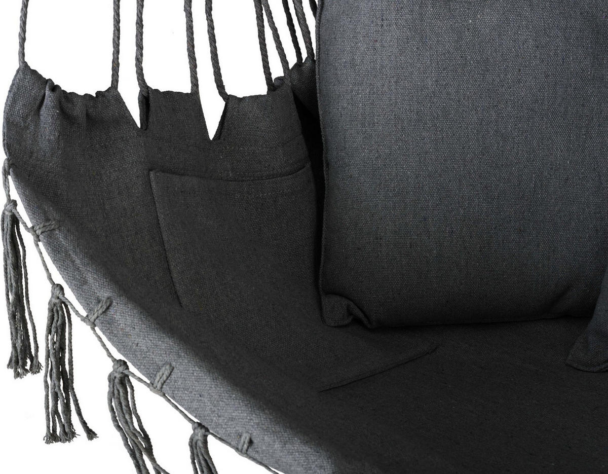 HÄNGESESSEL mit 3 Kissen 75/100/130 cm, bis 140 kg - Schwarz, Textil (100/130/75cm) - Outtec