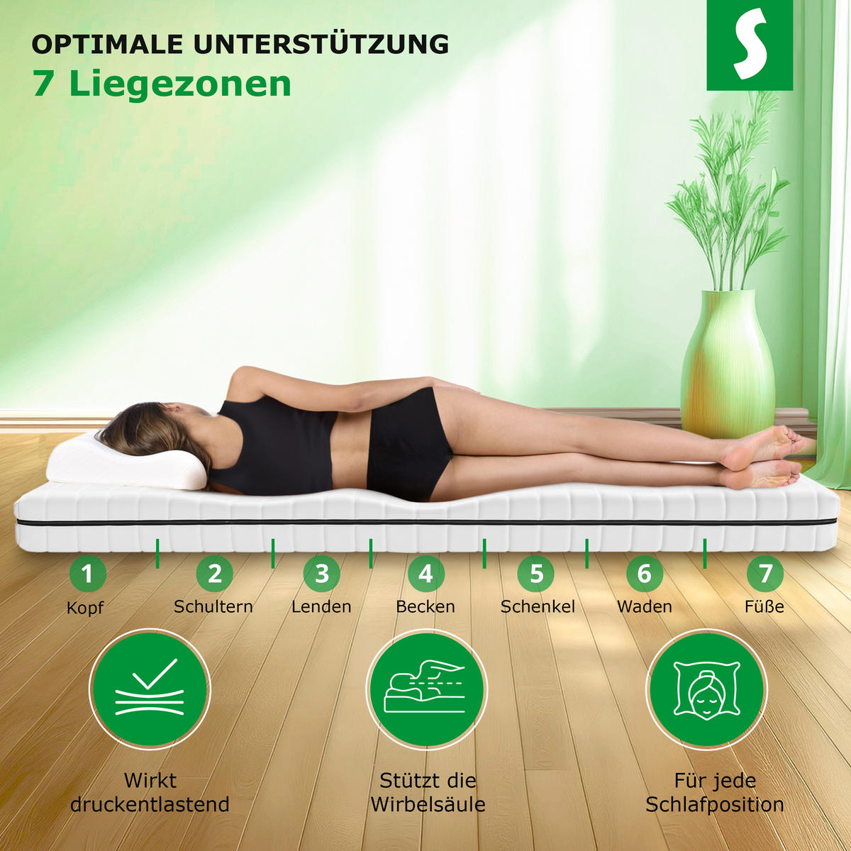 MATRATZE 90x190 15cm Höhe – H2 H3 Wendematratze – 7-Zonen Kaltschaummatratze – waschbarer Bezug - Weiß, Textil (90/190cm) - Schlaftroll