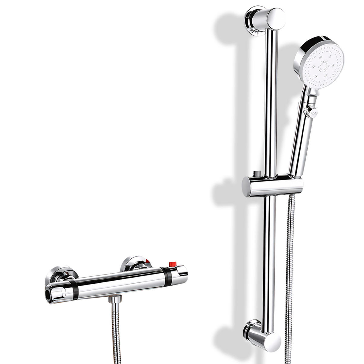 DUSCHSYSTEM Thermostat-Duscharmatur Chrom mit verstellbarer Handbrause - Silberfarben, Metall (30/11.8/72cm) - SHOPENTRA