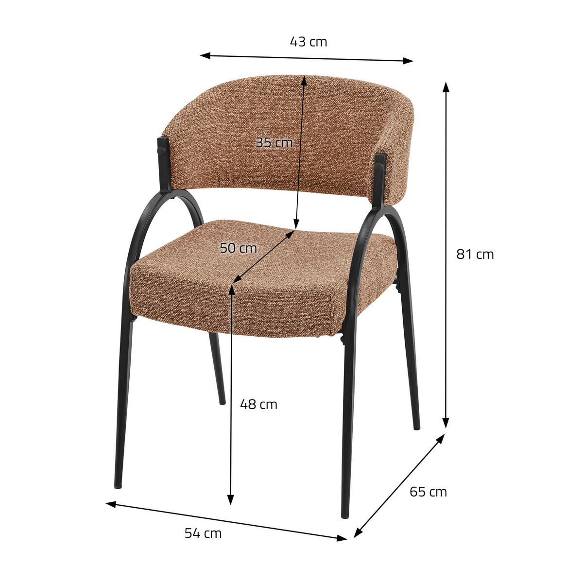 ESSZIMMERSTUHL 2er Set Küchenstühle gepolstert mit Webstoff-Bezug und Arm- und Rückenlehne Rot - Rot/Schwarz, Textil/Metall (54/81/65cm) - ML-DESIGN