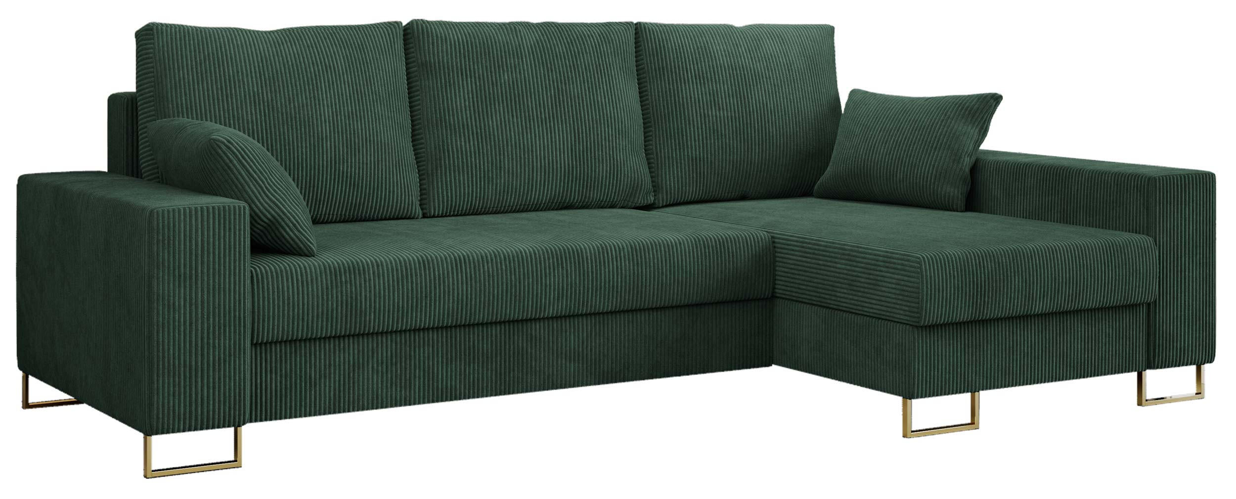 ECKSOFA Dorian Cord Grün - Goldfarben/Grün, Textil/Metall (242/138cm) - MKS