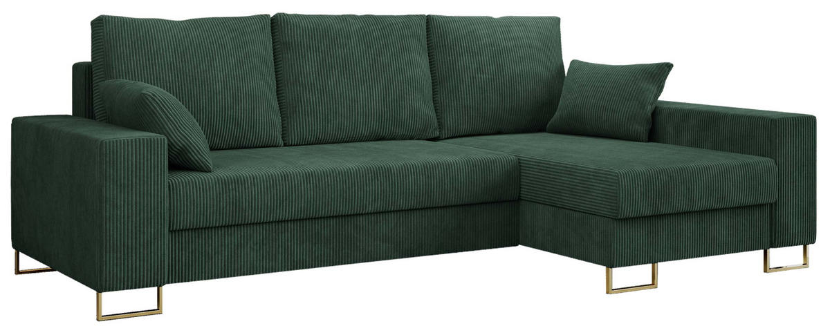 ECKSOFA Dorian Cord Grün - Goldfarben/Grün, Textil/Metall (242/138cm) - MKS
