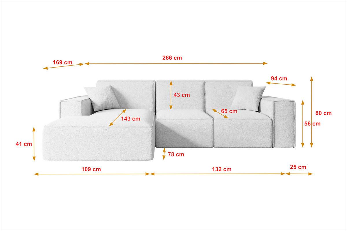 ECKSOFA Ottomane Links SERRA-L - 266x169x80 cm Beige Cord - Beige/Schwarz, Holzwerkstoff/Kunststoff (165/266cm) - ALTDECOR