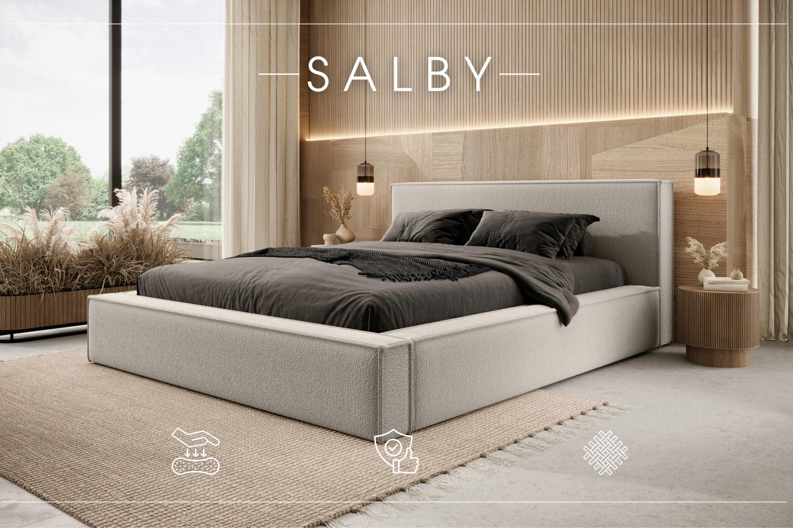 POLSTERBETT mit Bettkasten Salby 200x200 cm, Beige - Beige, Textil (200/200cm) - Meblito