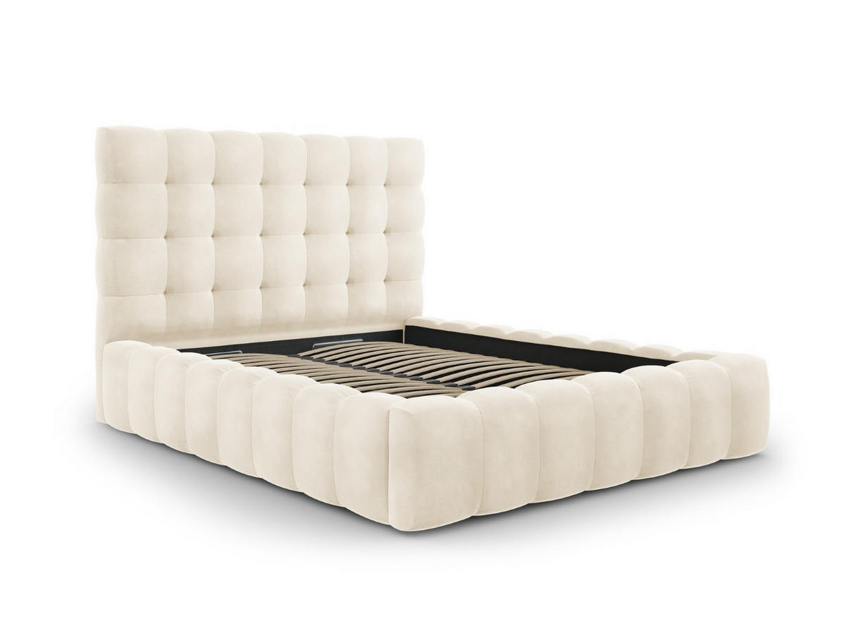BETT mit Bettkasten und Kopfteil Mamaia aus Samt leichtes beige 160x200cm - Beige, Textil (160/200cm) - Micadoni