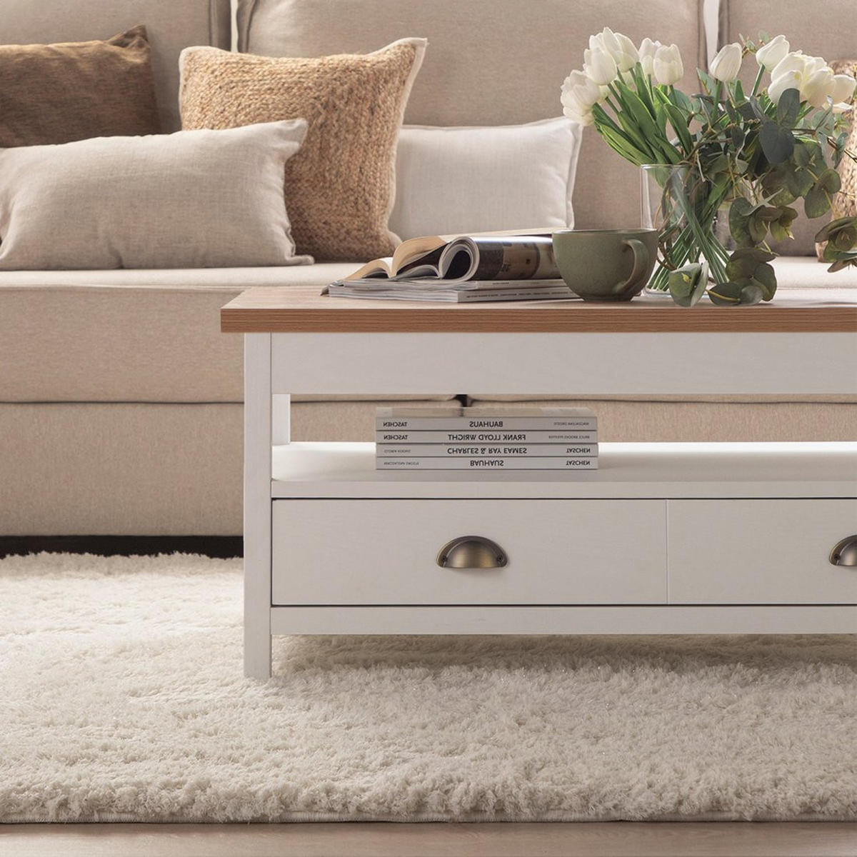 COUCHTISCH HOCHKLAPPBARER Marais Weiß 100 cm x 45-57 cm - Weiß, Holzwerkstoff (55/100/45cm)