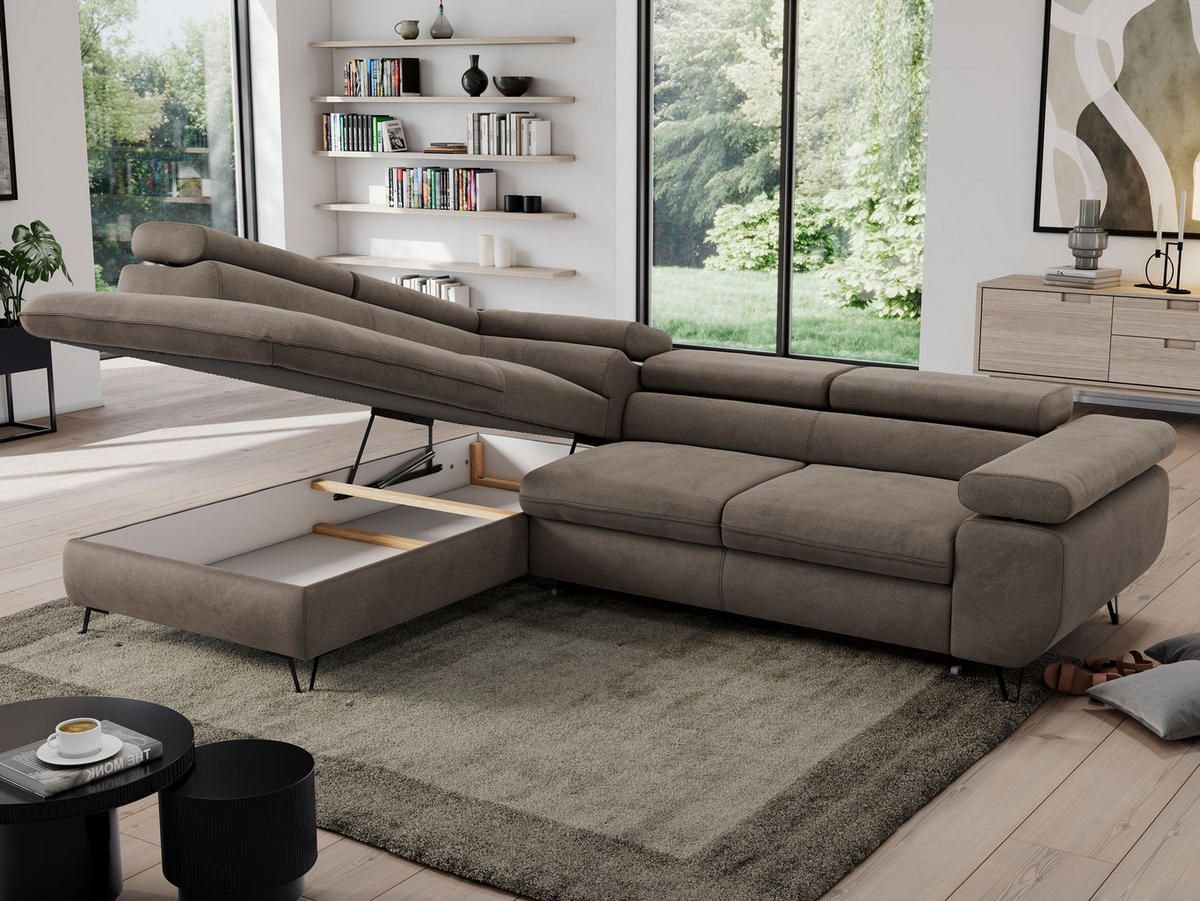 ECKSOFA PEDRO L Braun Velvet - Links Seite - Schwarz/Braun, Textil/Metall (208/273cm) - MKS