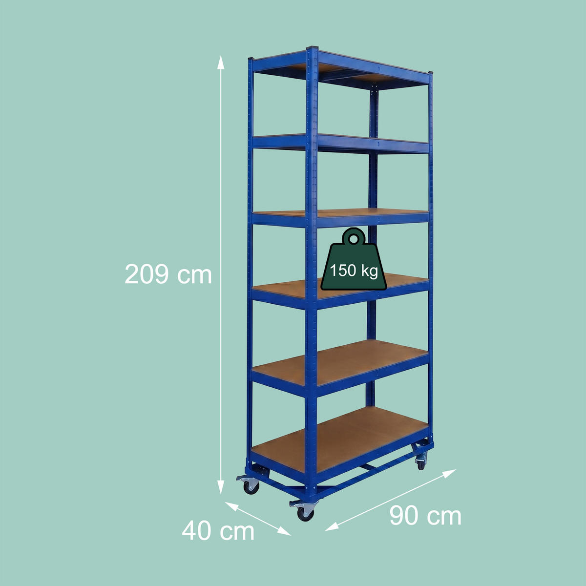 REGÁL pro těžké věci - modrá, kov/kompozitní dřevo (90/209/40cm) - Relaxdays
