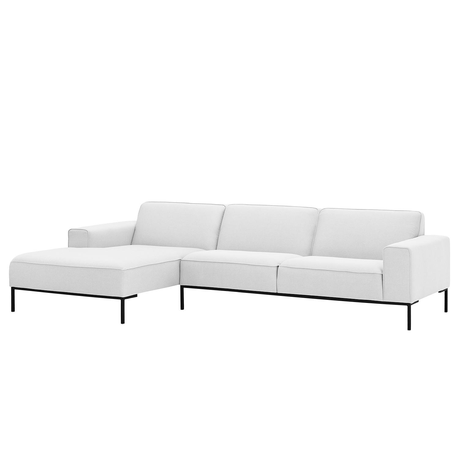 ECKSOFA mit Longchair - Webstoff - Schwarz/Weiß, Textil (285/168cm) - home24