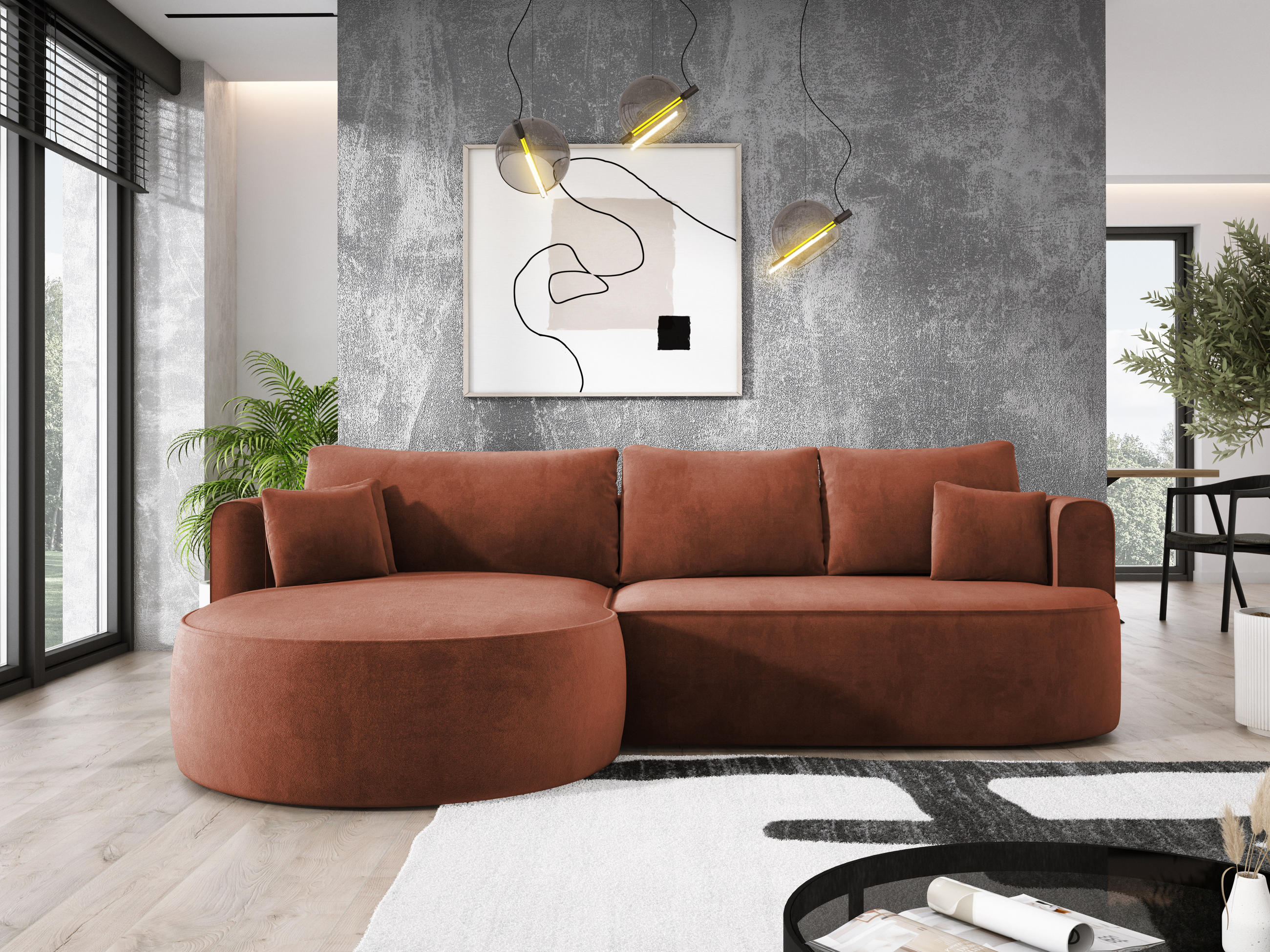 ECKSOFA FIORE L-förm Moderne Ausziehbare Schlaf-Funktion, automatischer Auffaltung, lose Rückenkissen freistehend LINKS 284x183x82cm Bronze - Bronzefarben, Holz/Textil (284/183cm) - DomoHome