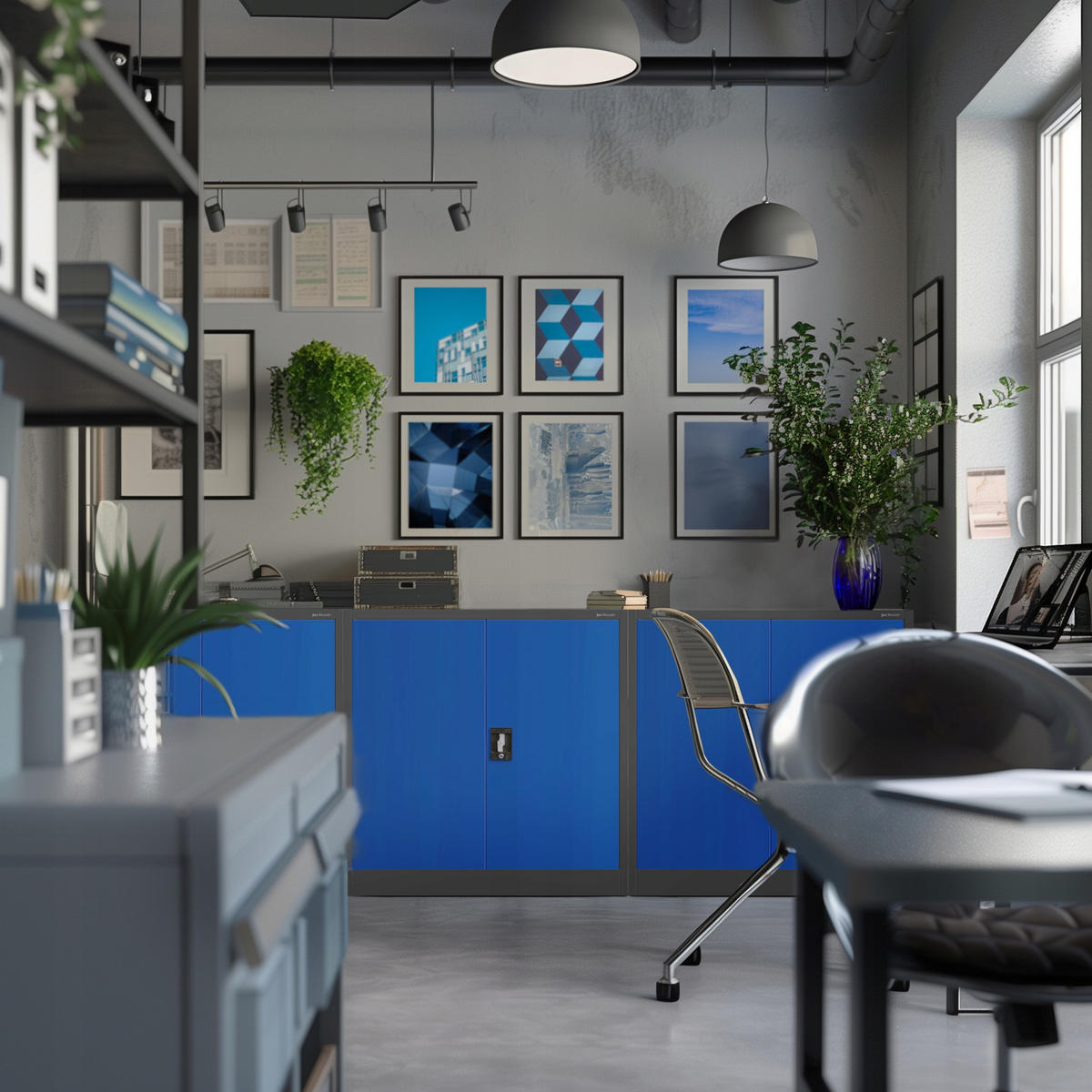 METALLSCHRANK Beata - Blau/Grau, Metall (90/93/40cm) - Jan Nowak