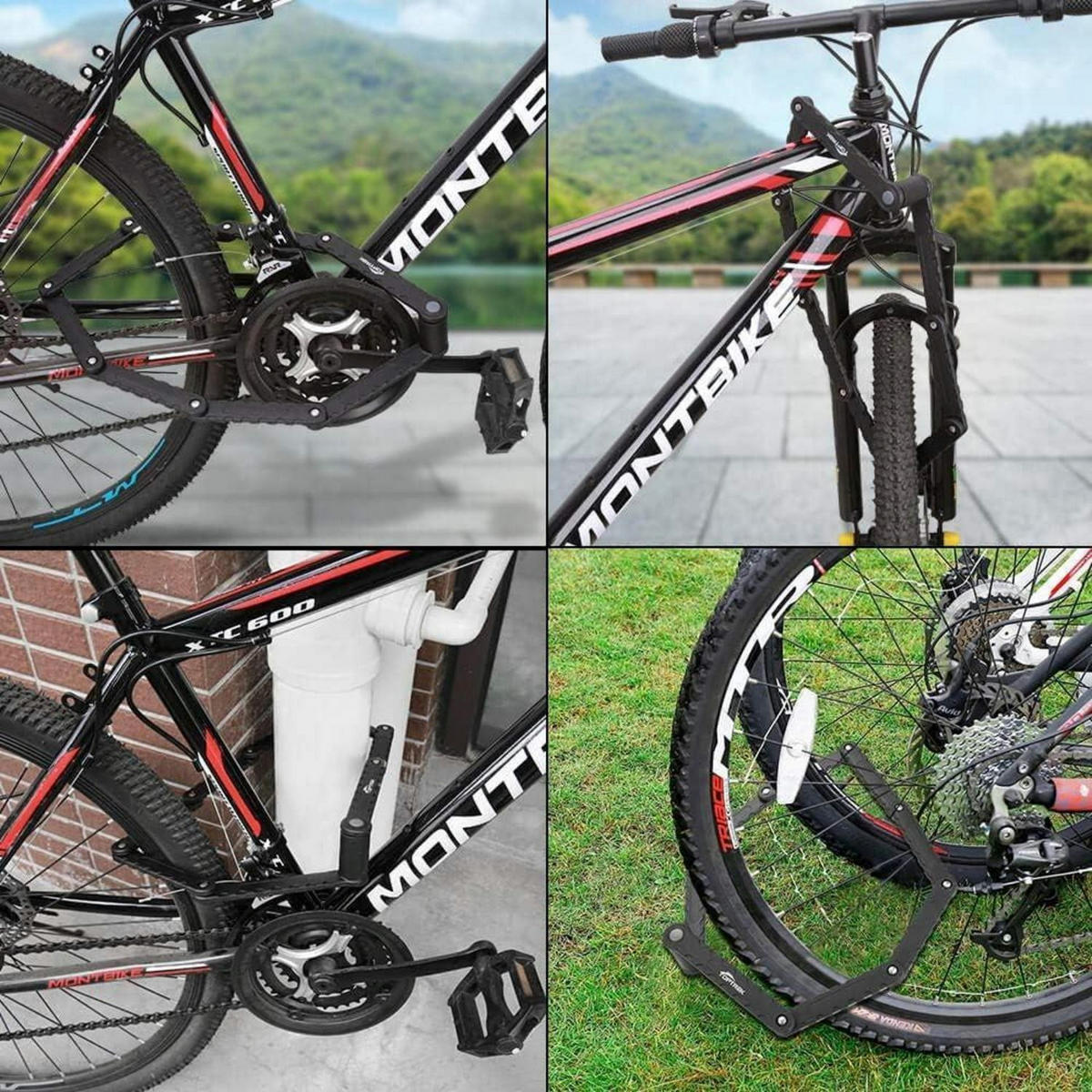 FAHRRADSCHLOSS Faltschloss mit Halterung 94 cm Schwarz Sicherheitsstufe 7 - Schwarz, Metall (5.8/4/16.5cm)
