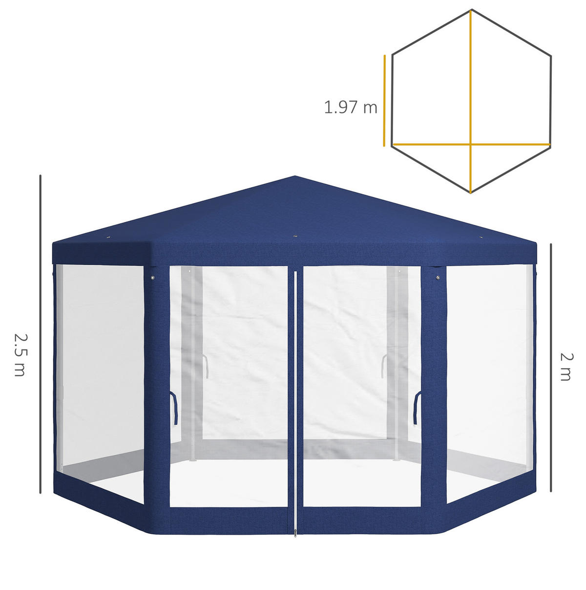 GARTENPAVILLON 394/341,2/250 cm mit wasserabweisendem Polyesterdach und Netzvorhängen, Blau - Blau, Textil (341.2/250/394cm) - Redom