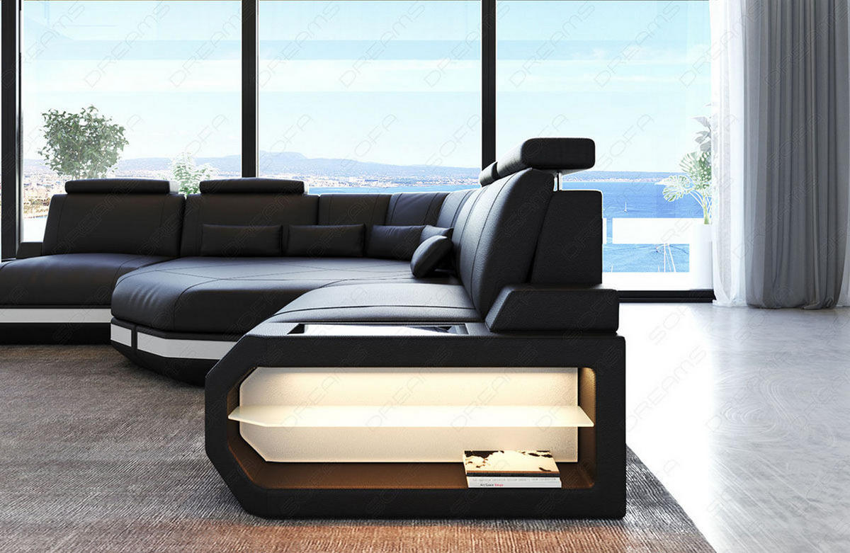 ECKSOFA Asti L Mini - Schwarz/Weiß, Leder (280/280cm) - Sofa Dreams