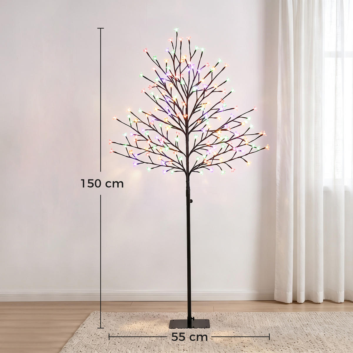BELEUCHTETER-KIRSCHBLÜTENBAUM Stahl Transparent - Schwarz, Metall (55/150/55cm) - HOMCOM