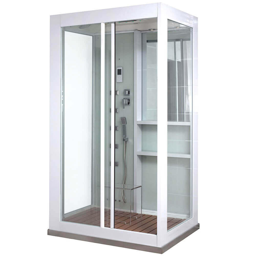 DAMPFDUSCHE mit Wasserfall und Dampfsauna LUXORY - 120 x 90 cm Weiß - Weiß, Glas (90cm) - Home Deluxe