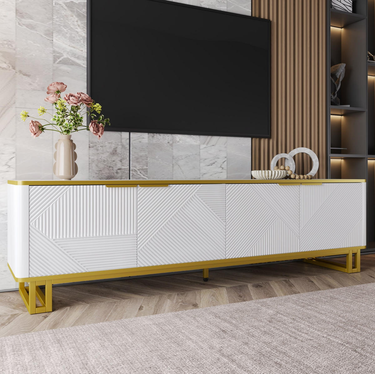 TV-SCHRANK mit 4 Türen 160 x 37,5 x 48 cm Weiß MDF - Weiß, Holzwerkstoff (37.5/48/160cm) - Beauniv