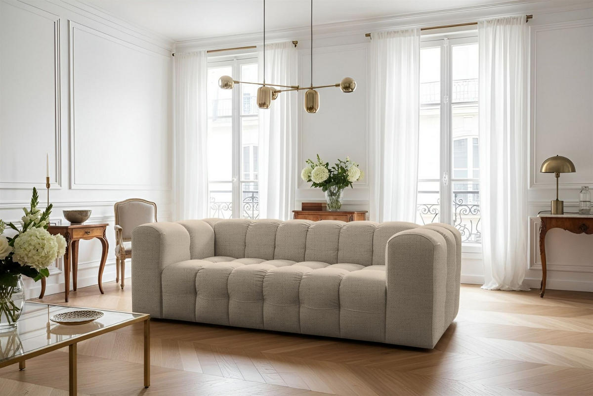 SOFASET Solvie 3-3 In Moly - Beige, Holzwerkstoff/Textil (230/75/106cm) - Fun Möbel