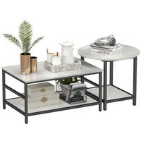 COUCHTISCH 2er-Set Beistelltisch, Kaffeetisch Satztisch mit Marmoroptik Stahl - Multicolor/Schwarz, Holzwerkstoff/Metall (80/54/41cm) - HOMCOM