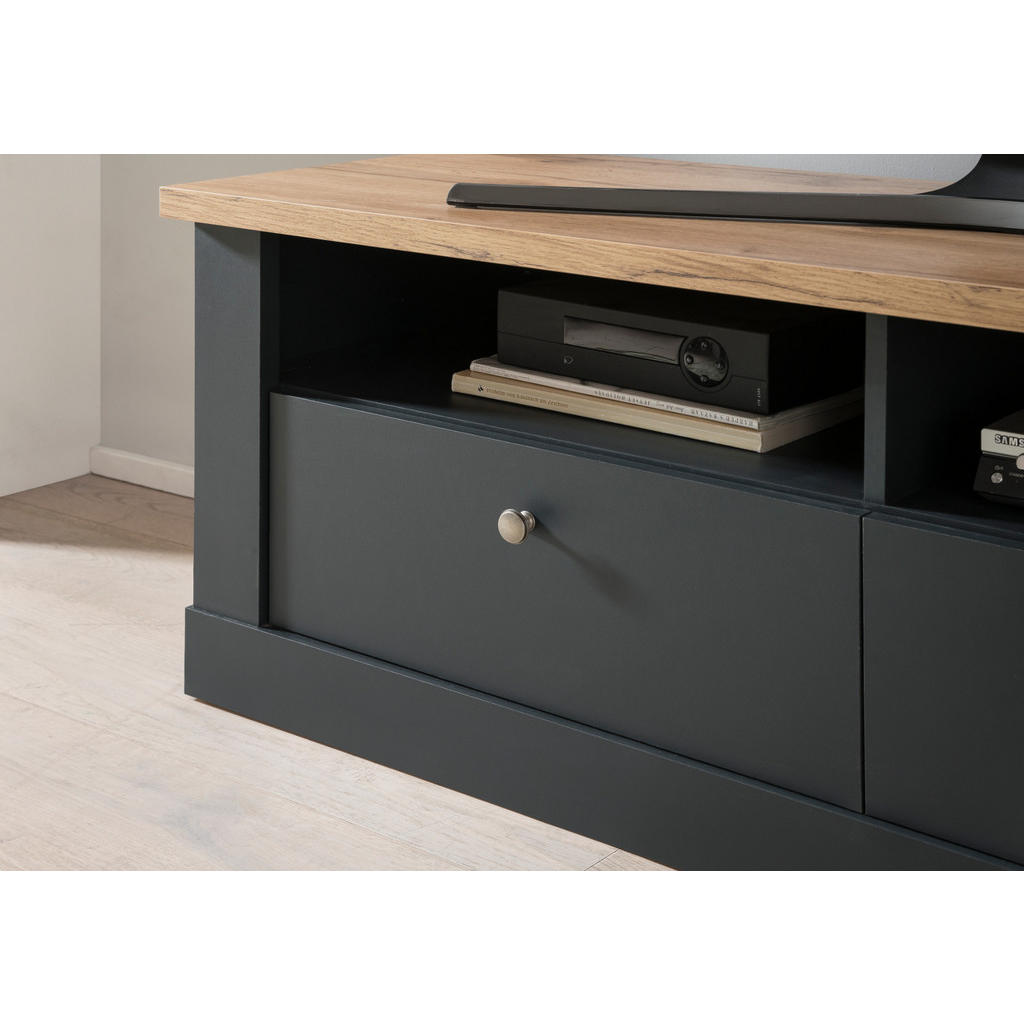 Thumbnail - Furn.Design Tv-Lowboard, Grau, Eiche Wotan, Metall, Nachbildung,Eiche, Uni, Holz Optik, 2 Schubladen, Sockel, 135x51x45 ...