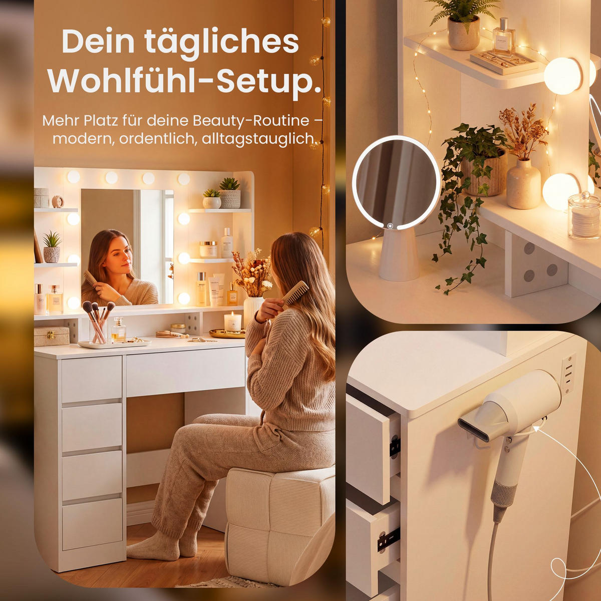 SCHMINKTISCH eckig 110/40/140 cm Holz Weiß - Weiß, Holz (110/140/40cm) - CLP