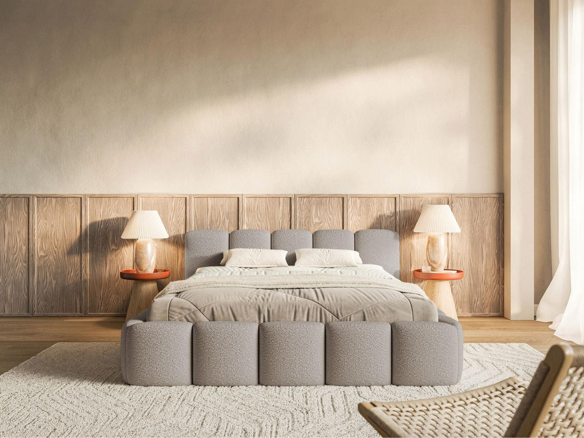 POLSTERBETT Cloudy Low Hellgrau Bouclébezug 180x200 - Hellgrau, Textil (180/200cm) - Selsey