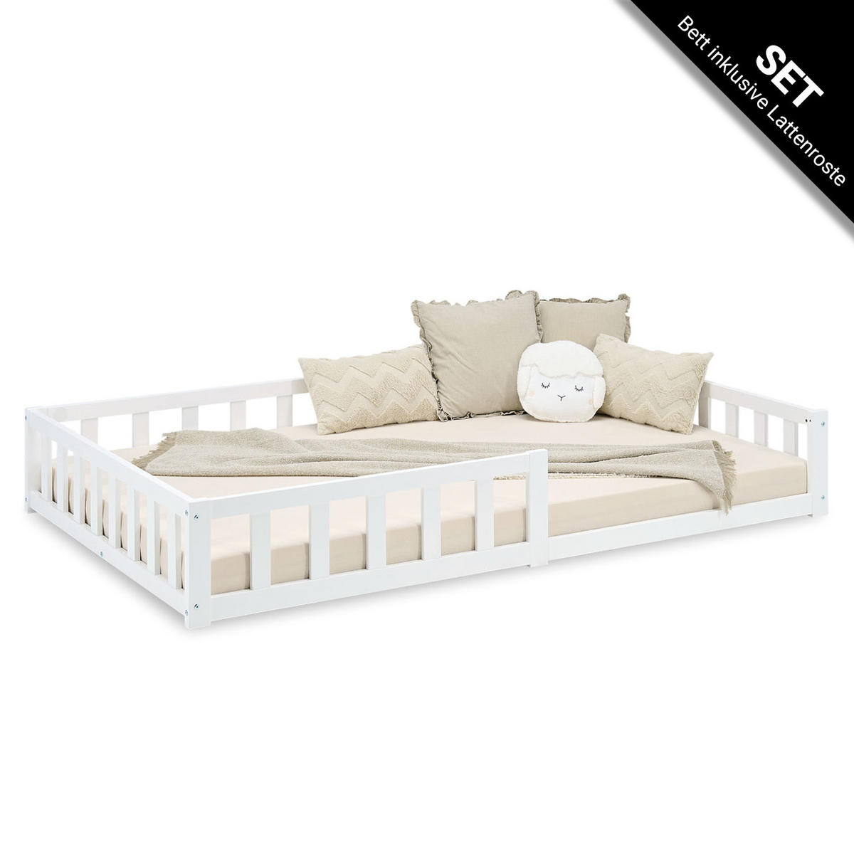 BODENBETT 120x200 cm Weiß mit Lattenrost - Weiß, Holz (120/200cm) - Homestyle4u