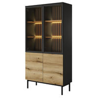 VITRINENSCHRANK 100 cm Jotare mit LED-Beleuchtung, Schwarz, Eiche Evoke - Schwarz, Holz (100/188/39cm) - Emporius