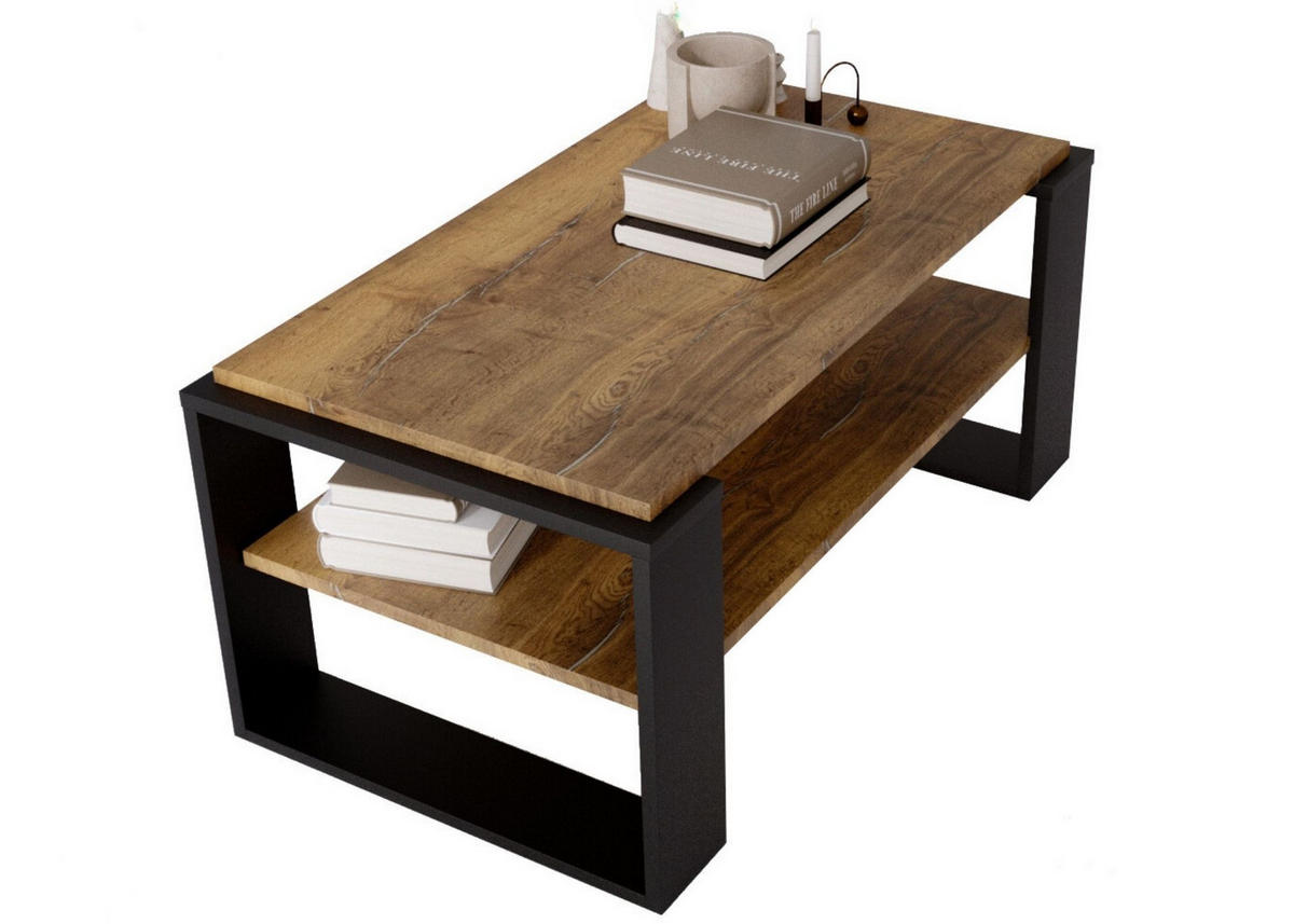 COUCHTISCH Holzwerkstoff rechteckig stabil Nussbaumfarben 42/54/96cm - Nussbaumfarben/Schwarz, Holzwerkstoff (53.8/96/42cm) - CraftPAK