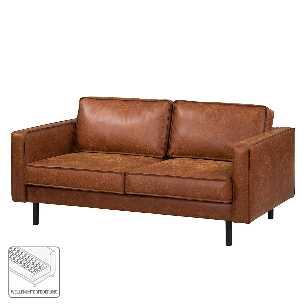 2-SITZER SOFA - Cognac/Schwarz, Leder/Textil (164/81/96cm) - home24