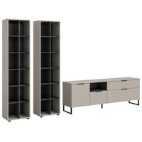 WOHNWAND kaschmir, schwarz 305 cm, Wohnzimmerschränke mit Soft-Close - Kaschmir/Schwarz, Holzwerkstoff/Kunststoff (305/192/41cm) - Inn.Furn