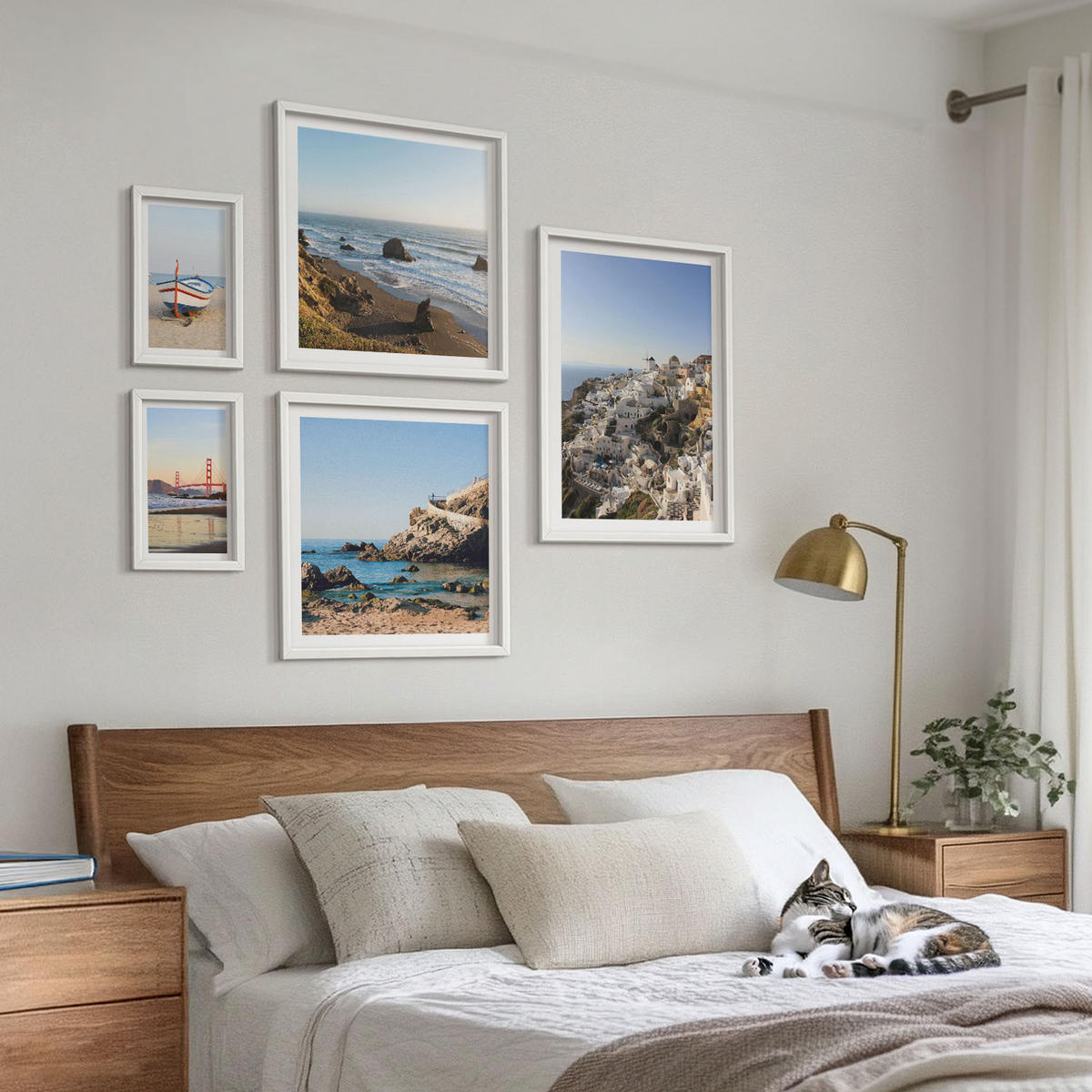 BILDER SET 5er Set - 50x50 cm & 20x30 cm & 40x60 cm Weißer Rahmen - Naturlandschaft der Bergseen - Weiß, Kunststoff (40/60cm) - TULUP