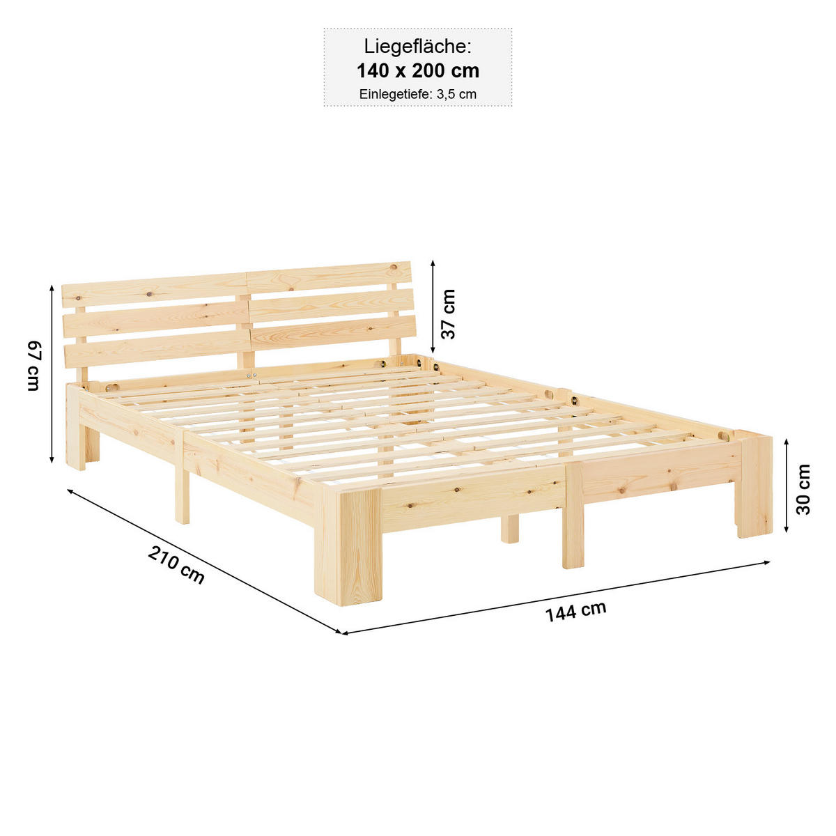HOLZBETT mit Stauraum 140/200 cm natur - Braun, Holz (140/200cm) - Homestyle4u