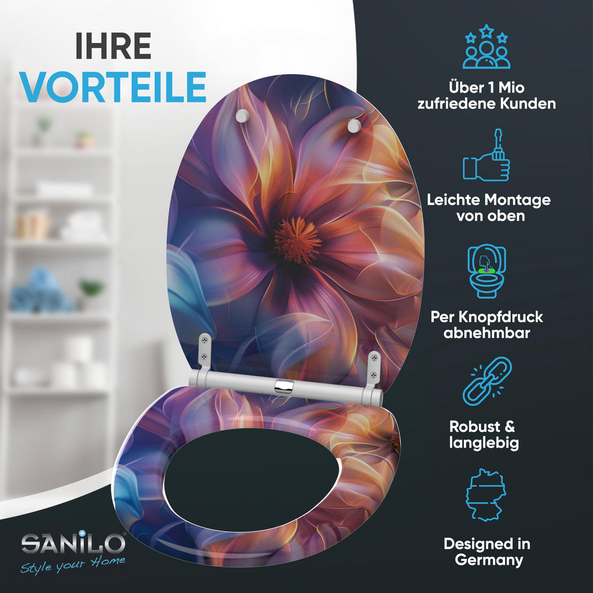 WC-SITZ mit Absenkautomatik & Top Fix Nuvana - Blau/Lila, Holzwerkstoff (37.7/5/48cm) - Sanilo