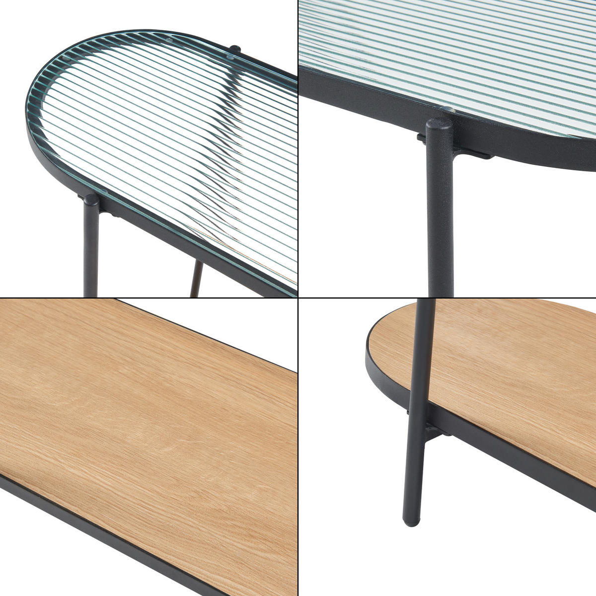 KONSOLENTISCH Høyanger - Transparent/Schwarz, Glas/Metall (30/80/80cm) - [en.casa]