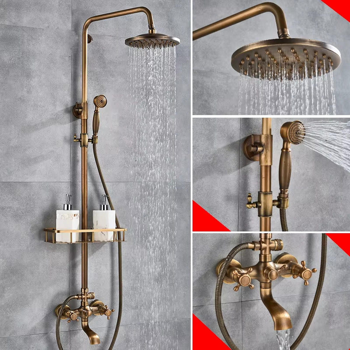 ÜBERKOPFBRAUSESET Messing Antik, 120cm, mit Handbrause - Bronzefarben, Metall (21.5/120/47cm) - Kaket