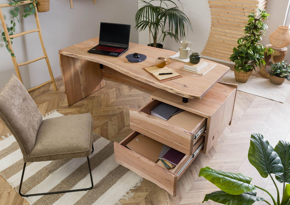 SCHREIBTISCH Akazie 190x70x76 natur lackiert PURE ACACIA #151 - Braun, Holz (70/190/76cm) - Massivmoebel24