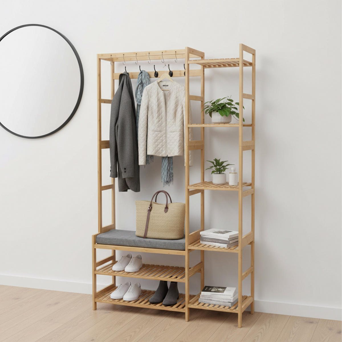 VĚŠÁK - světle hnědá, dřevo/textil (104/175/30cm) - Relaxdays