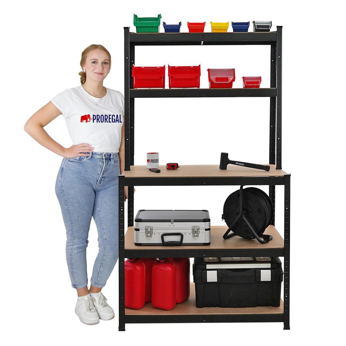 WERKBANK Giant Beast 2er-Set 180x100x60cm Fachlast 175kg Schwarz - Schwarz, Metall (200/180/60cm) - PROREGAL