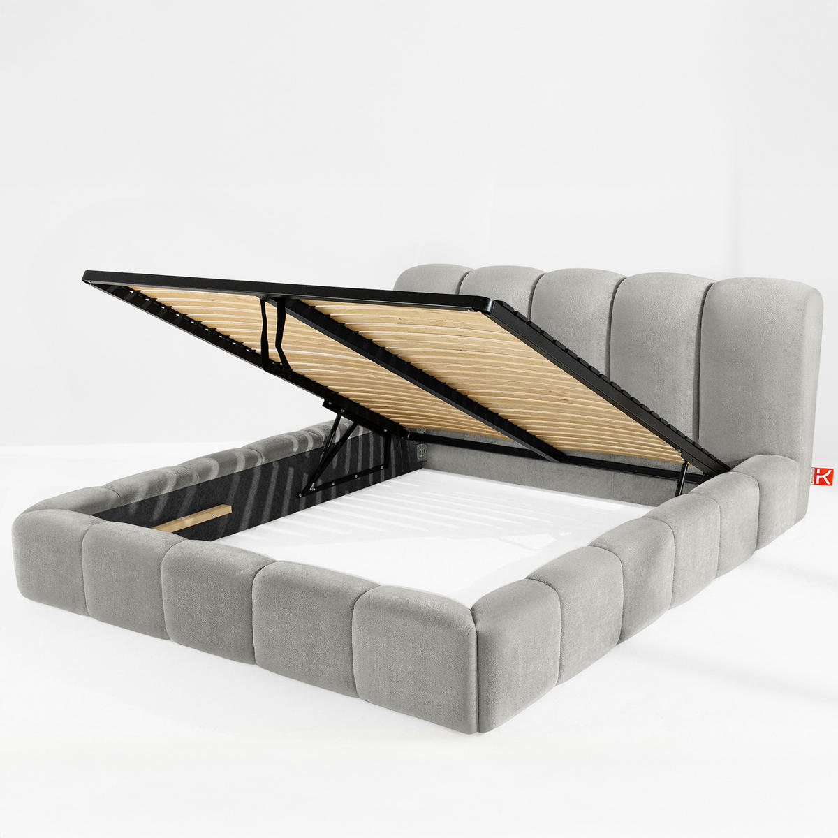 POLSTERBETT MERIDE Chenille, Hellgrau - Hellgrau/Schwarz, Holz/Textil (200/200cm) - KONSIMO®