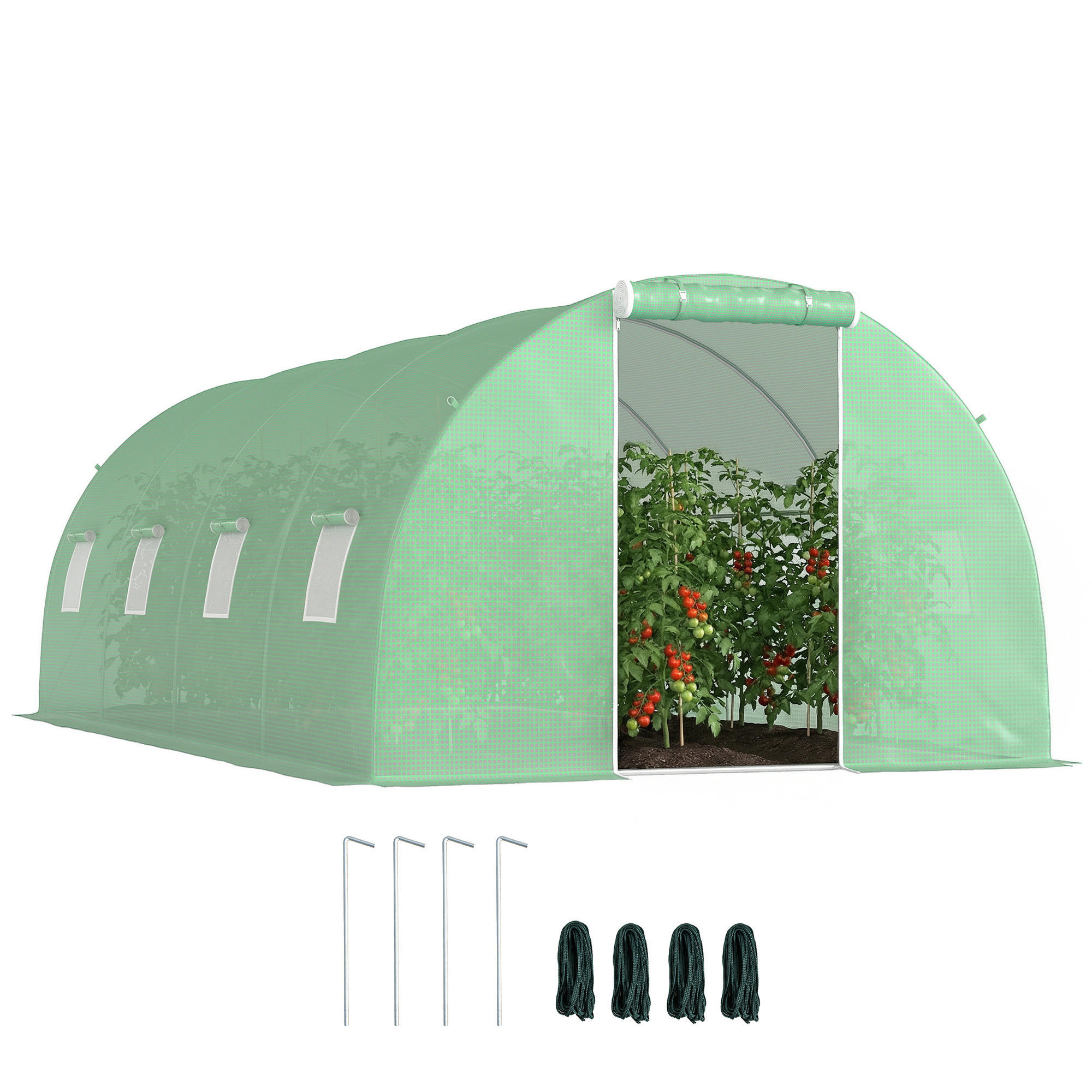 FOLIENGEWÄCHSHAUS DE-05700 Begehbar mit 8 Fenstern & Fliegennetz Grün - Grün, Kunststoff/Metall (300/200/600cm) - ComfortXL