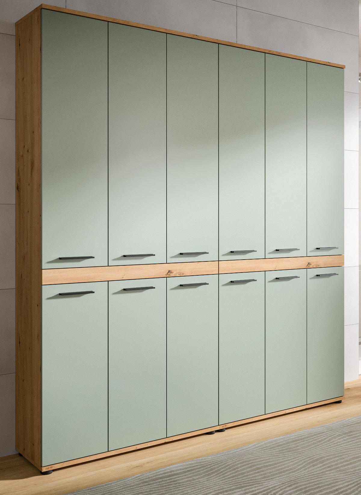 HOCHSCHRANK Salbei grün, Eiche Artisan 180 x 191 cm, XXL Mehrzweckschrank - Salbeigrün/Schwarz, Holzwerkstoff/Kunststoff (180/191/31cm) - Inn.Furn