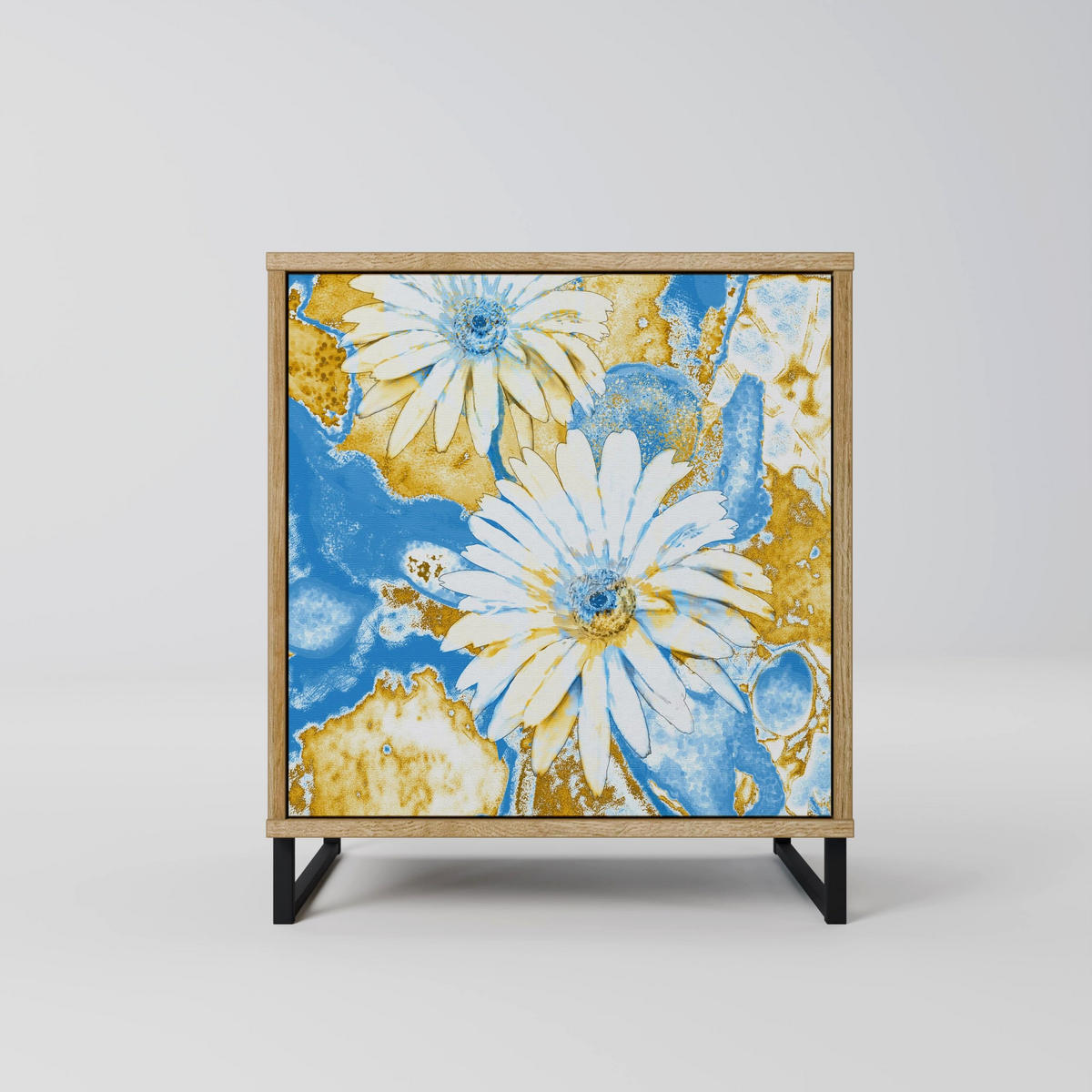 SIDEBOARD DAISY LUXE, Eichefarben, 57,5x42x67,5 cm, Schwarze Metall-Rahmenfüße - Eichefarben/Multicolor, Holzwerkstoff/Metall (57.5/67.5/42cm) - SpaceRebels